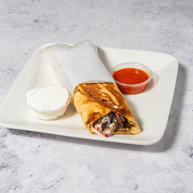 Signature Beef Blend Pita Sandwich.