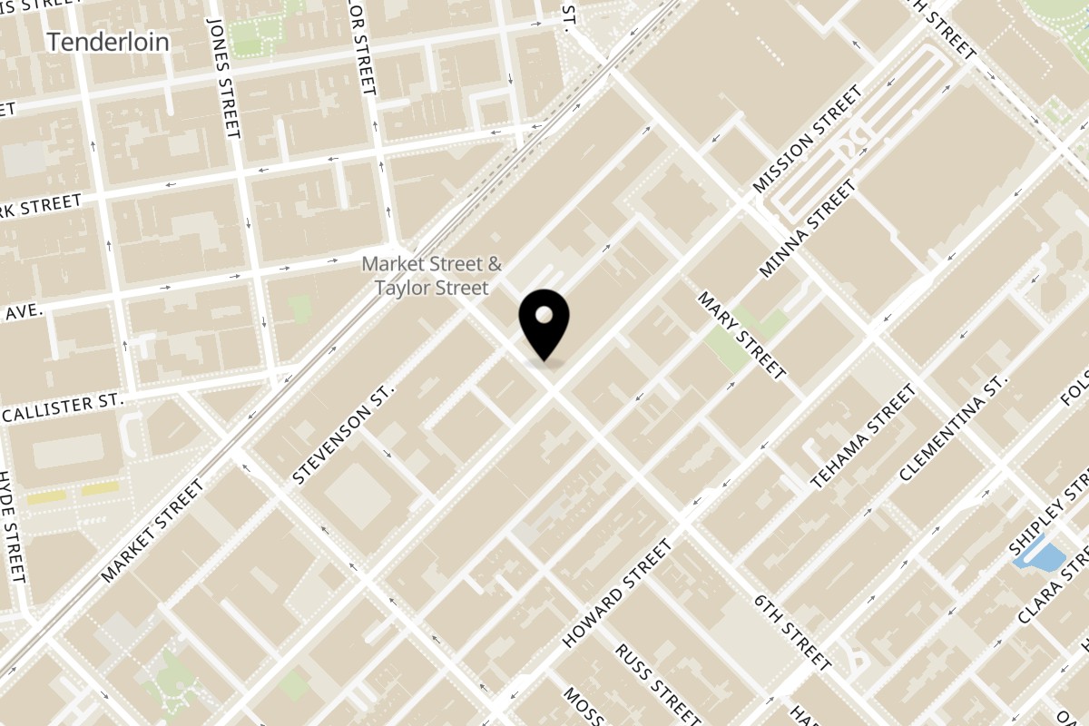 Map showing the location of SHAWARMA AZMI on 91 6th St in San Francisco